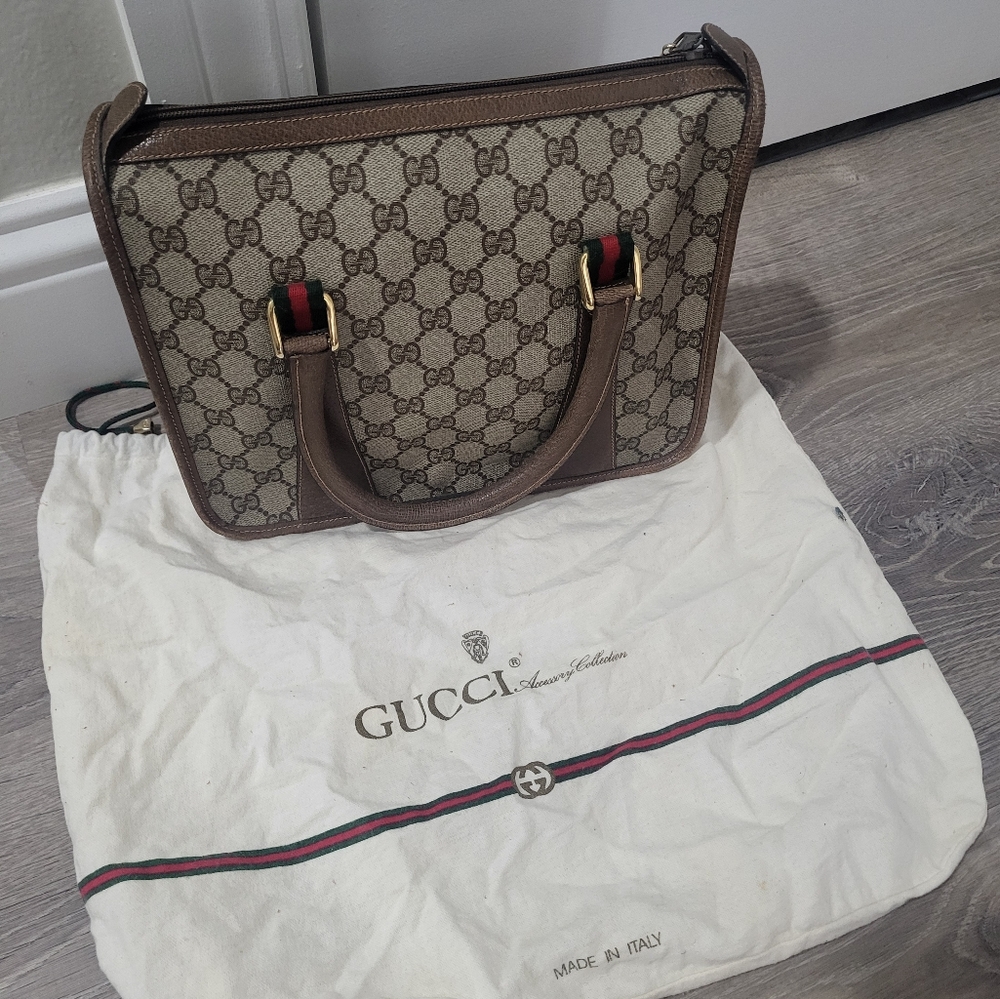 Gucci Brown and Tan top handle crossbody satchel bag